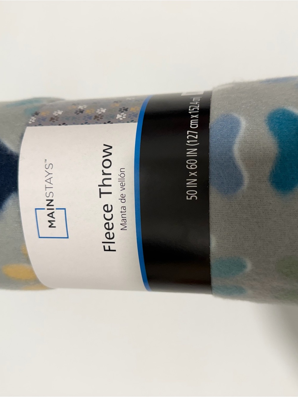 Mainstays Fleece Throw - Gray, Blue & Yellow Dot Pattern